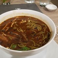 chili soba green tea mushroom soup at Beyond Sushi in New York City