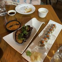 spicy tuna roll and side of yams  at Beyond Sushi in New York City