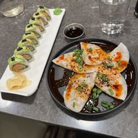 Crab charred sushi roll with beef dumplings   at Beyond Sushi in New York City