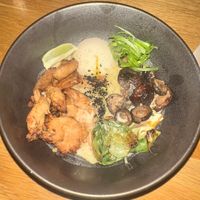 Ramen with chicken and vegan poached egg #Veganuary at Beyond Sushi in New York City