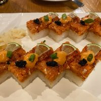 oshizushi spicy salmon roll  at Beyond Sushi in New York City