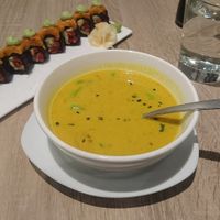 Curry soup & sushi rolls at Beyond Sushi in New York City