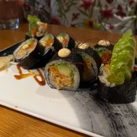 spicy jackfruit crab roll at Beyond Sushi in New York City