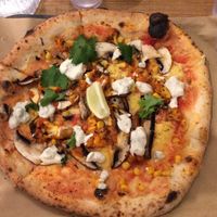 pizza with vegan cheese and soy yoghurt at The Dough Bros in Galway