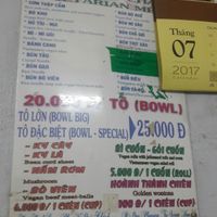 menu at Chi Cu in Ho Chi Minh City