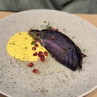 Roasted cabbage, turmeric soy yoghurt, aromatised olive oil, za’atar  at Bistro Maha in Ljubljana