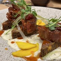 Vegan fillet mignon, bread dumpling, sage sauce, rosehip & umeboshi marmelade, celery, apple  at Bistro Maha in Ljubljana