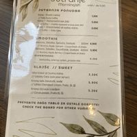 menue  at Bistro Maha in Ljubljana