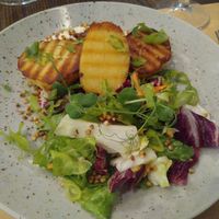 Potatos with sour cream and popped buckwheat in salad at Bistro Maha in Ljubljana