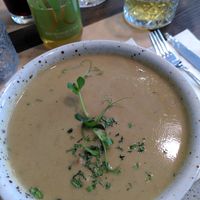 Daily creamy soup with mushrooms at Bistro Maha in Ljubljana