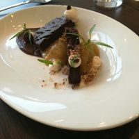 Melon sorbet with mint ans chocolate brownie. Everything vegan   at Bistro Maha in Ljubljana