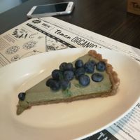 matcha pie with blueberries at Bistro Maha in Ljubljana