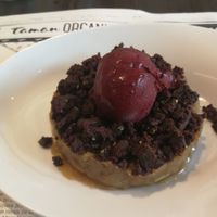 apple and hocolate crumbs with blueberry ice cream at Bistro Maha in Ljubljana