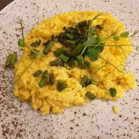 Saffron risotto with asparagus at Bistro Maha in Ljubljana