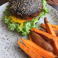 burger with sweet potatoes at Bistro Maha in Ljubljana