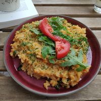 Sweet potato risotto with spinach at LYR Speciality Coffee and Food in Pecs