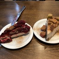 Homemade raspberry cheesecake and rhubarb ginger cheesecake at Vinnie's Eatery in Cheltenham