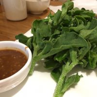 冰珠嫩叶 ice plant vegetable with dipping sauce at Zǎozǐ Shù - Vegetarian Life Style in Zhoushan