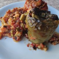 Stuffed pepper and tomatl at Talos Restaurant in Crete