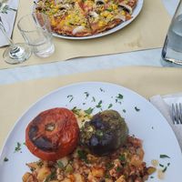 Vegan Pizza and Gemista at Talos Restaurant in Crete