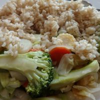 Basic steamed veggies and rice.  at Kachai Thai Kitchen in Poulsbo