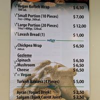 The menu. They have mostly vegan options! at Nefista Vegan Kofteh in Cliffside Park
