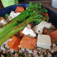 Ancient grains bowl (swap feta for vegan feta) at Lettuce B. Frank in Wollongong