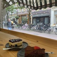 chocolate mousse raspberry tart & blueberry cream cakee  at More Pastry in Delft