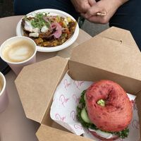Sweet corn fritters and green goddess bagel at Pom Kitchen - Sharrow in Sheffield