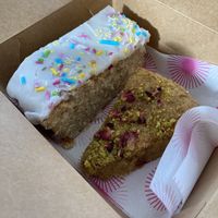 School dinner cake and rose and pistachio cake at Pom Kitchen - Sharrow in Sheffield