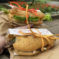 Miso mushroom and vegan cheese and onion sandwiches   at Pom Kitchen - Sharrow in Sheffield