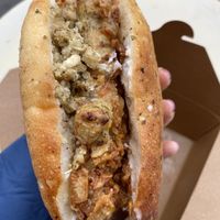 Sausage stuffing apple sauce sandwich   at Pom Kitchen - Sharrow in Sheffield