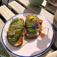 Delicious avocado toast on sourdough!  You can eat the flowers too.  at Pom Kitchen - Sharrow in Sheffield