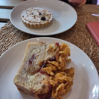 Cornflake jam Roly poly cake, lemon frangipane in background at Pom Kitchen - Sharrow in Sheffield