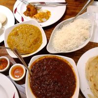 Veggie curry and aubergine dish at Maveli Restaurant and Bar in Sheffield