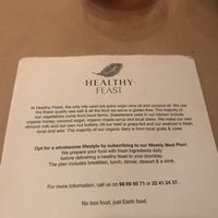 Their chart: environmental soustainibility and quality of the ingredients at Healthy Feast in Kuwait City
