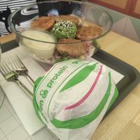 Burger and wabi-sabi bowl at green & protein in Pristina