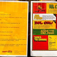 Menus  at Jah Jah in Paris