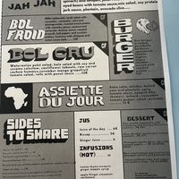 Menu English   at Jah Jah in Paris