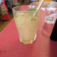 Ginger and passion fruit drink at Jah Jah in Paris