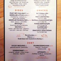 Menukaart (achterkant) at Bar Cali in Nijmegen