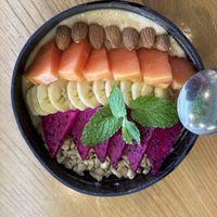 Vegan smoothiebowl - granola contains honey  at Beach Bowl in Legian