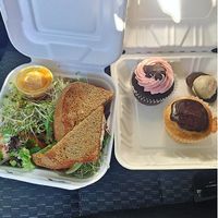 turkey sandwich- with side salad instead of chips and salsa
boston cream cupcake!!! 
Chocolate cupcake with strawberry icing 
white chocolate cake pop!  at Cafe Evolution in Florence