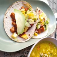 Mango and jackfruit tacos, Jamaican style at El Enano Verde in Torremolinos