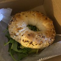Green power bagel sandwich at Oromo Cafe in Chicago