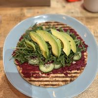 Beet Hummus and Avocado Sandwhich  at Oromo Cafe in Chicago