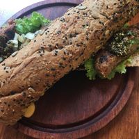 Chorizo sandwich  at La Reverde Parrillita Vegana in Buenos Aires