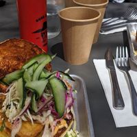 Tofu sandwich, fried bun and potatoes were oily too at Burr Trail Outpost in Boulder