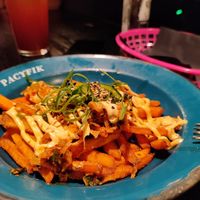 Kimchi sweet potato fries and vegan mayo at Bar Pacyfik in Warsaw