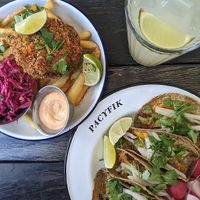 faux fish with chips and tacos at Bar Pacyfik in Warsaw